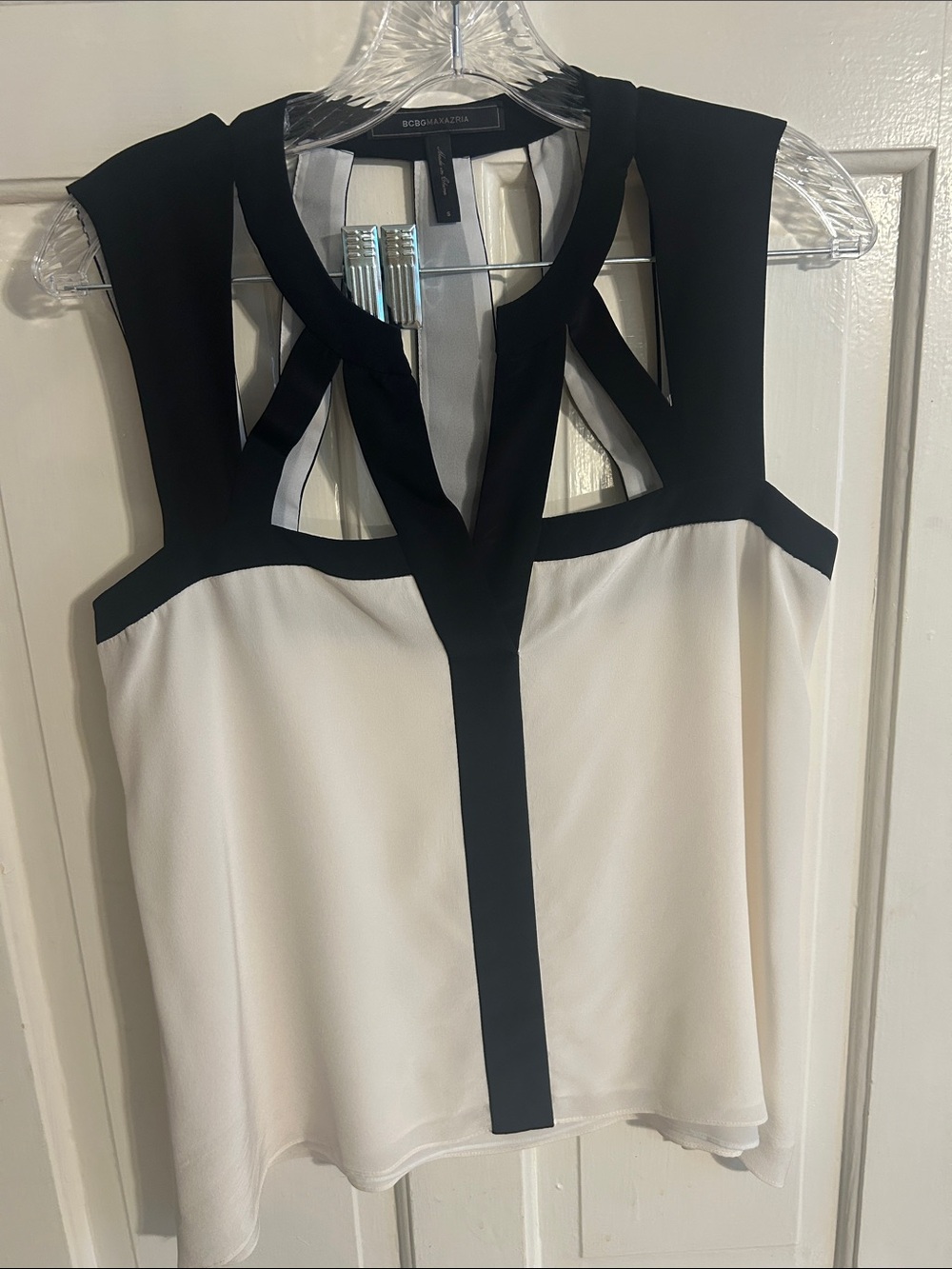 BCBGMaxAzria Black and Cream Sleeveless Cutout Camisole